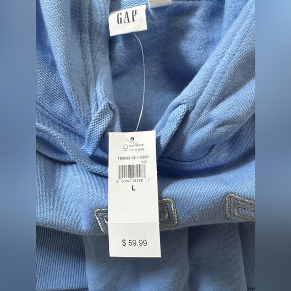 Nwt GAP LOGO hoodie blue shine w/ silver stitching size large - Picture 2 of 2